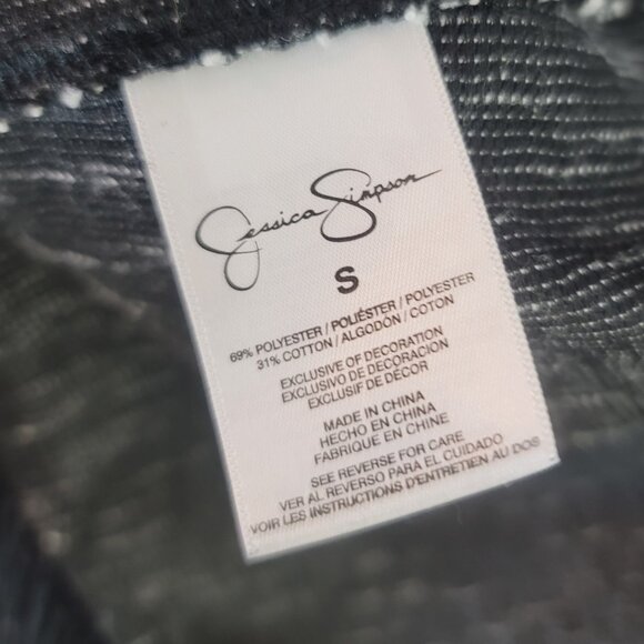 Jessica Simpson Black White Marl Fringe-Hem Vest Open Front Boho - Picture 9 of 10